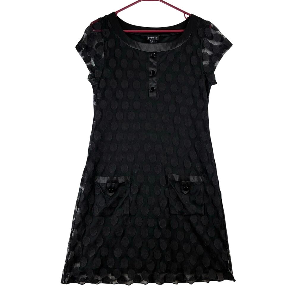 Enfocus Polka Dot Lace Lined Shift Dress Women's Measured Small Goth Rockabilly
